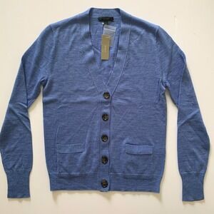 NWT J Crew Merino Wool V-neck Cardigan Sweater Pockets XS Heather Blue E0027